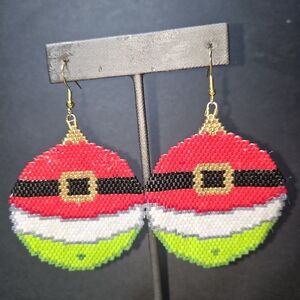 Handmade Beaded Christmas Grinch Santa Belly Earrings